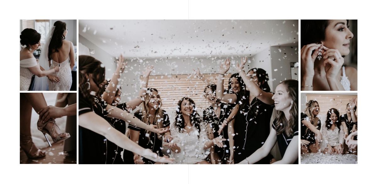 Bridesmaids and Bride throwing Confetti in the air