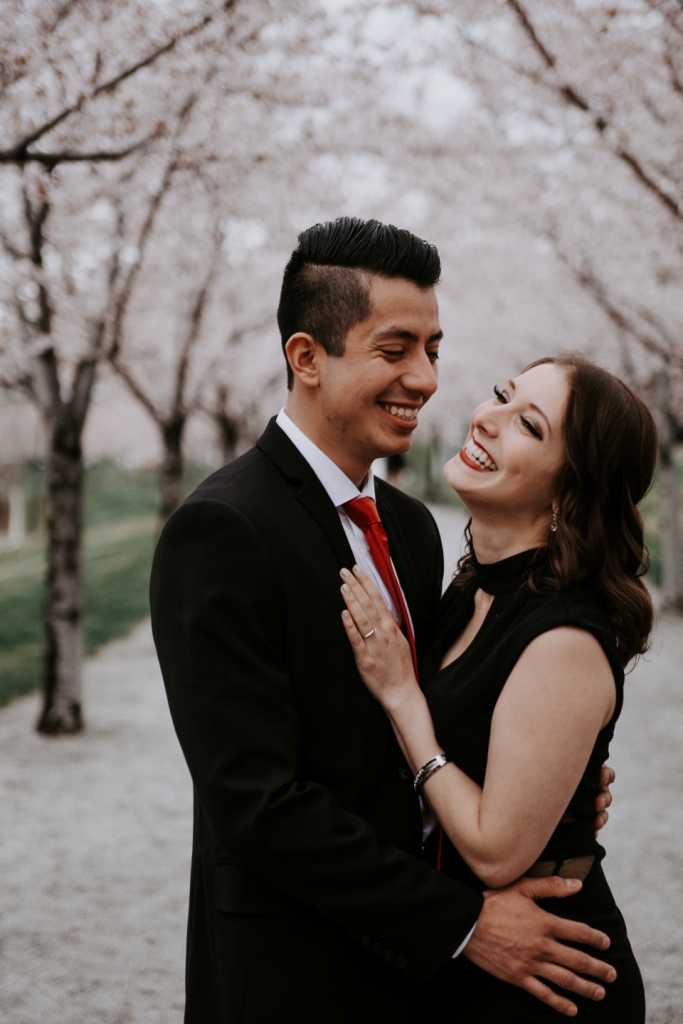 Cherry Blossoms in the Background at the Utah State Capitol Engagement Session